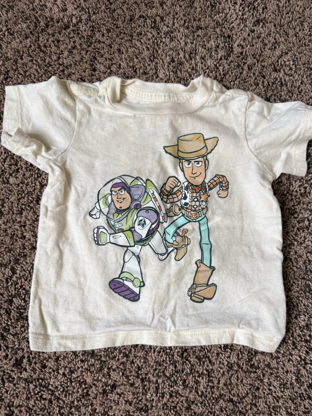 Toy Story Boys' Cream Graphic Tee with Buzz Lightyear & Woody 12 month sizing